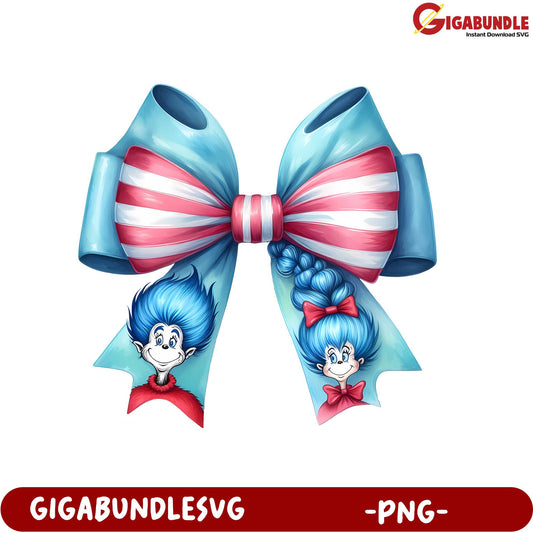 Colorful Cartoon Bow PNG with Playful Characters - Instant Download