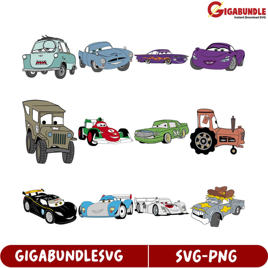 Colorful Cartoon Car SVG Bundle for Creative Projects - Instant Download