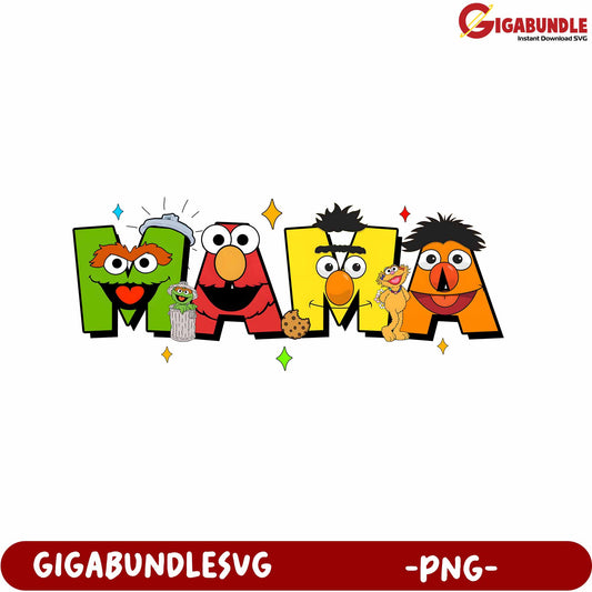 Colorful Cartoon Characters Mama Design PNG for Creative Projects