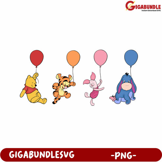 Colorful Cartoon Characters with Balloons – Fun PNG Design