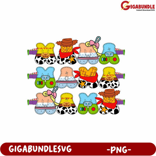 Colorful Cartoon Cowboy Figures PNG for Craft Projects and Design