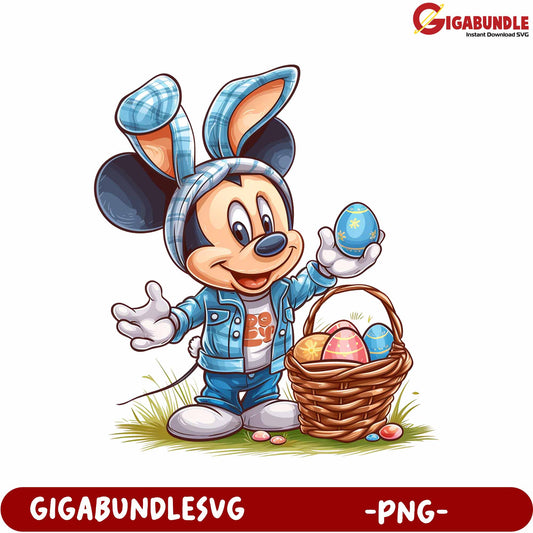 Colorful Cartoon Easter Bunny with Basket PNG Format Download