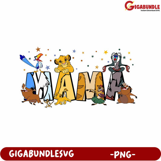 Colorful Cartoon Mama Design with Safari Characters - PNG