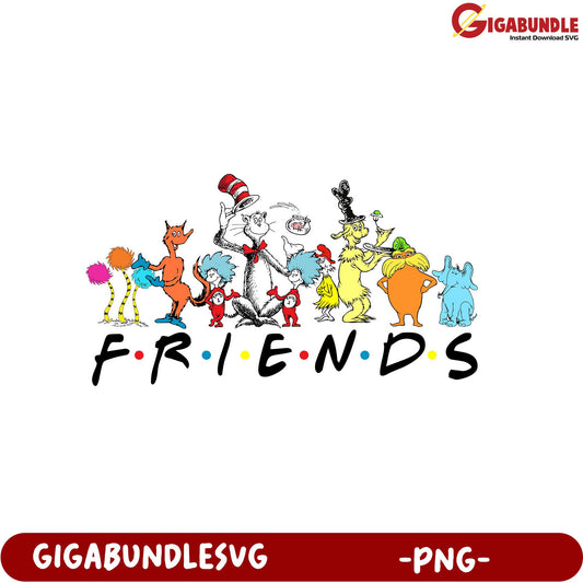 Colorful Cat in the Hat Friends PNG Graphic for Kids' Decor