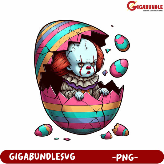 Colorful Clown Emerging from Egg - Fun PNG Art Design