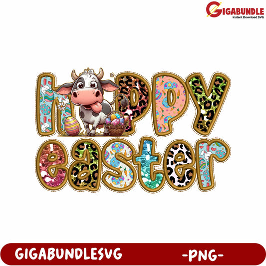 Colorful Cow Design for Happy Easter Celebration - PNG Format