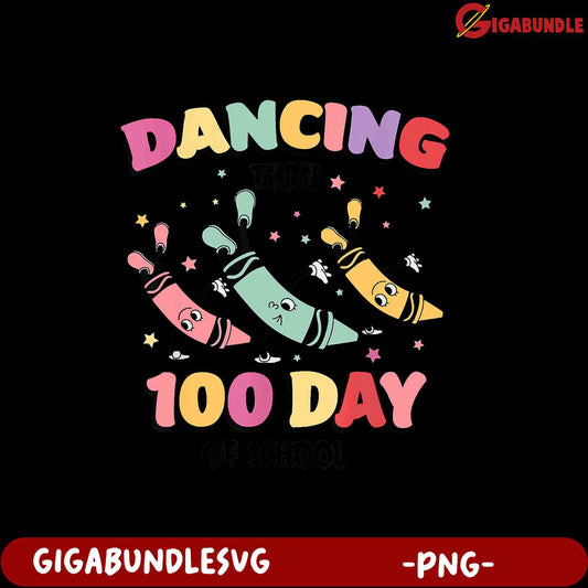 Colorful Dancing Crayons for 100th Day of School PNG