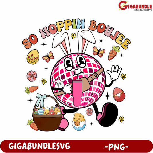 Colorful Disco Bunny with Basket - Fun PNG Design for Downloads