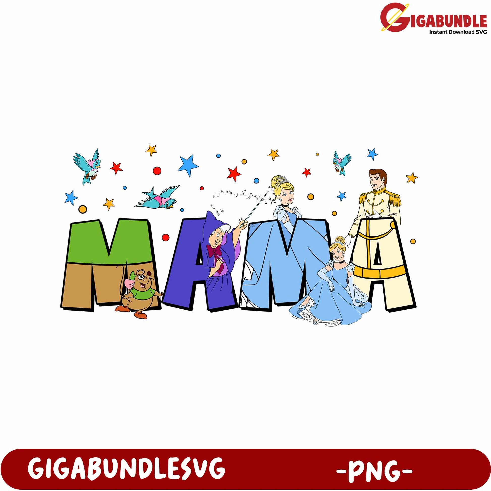 Colorful Disney Mama Design with Characters - PNG Format