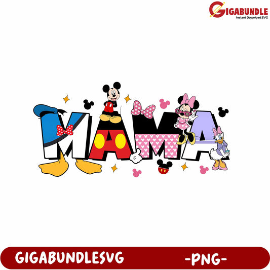 Colorful Disney Mama Design with Mickey Minnie and Donald PNG