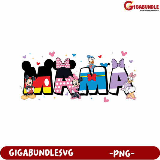 Colorful Disney Mama Design with Mickey and Friends - PNG