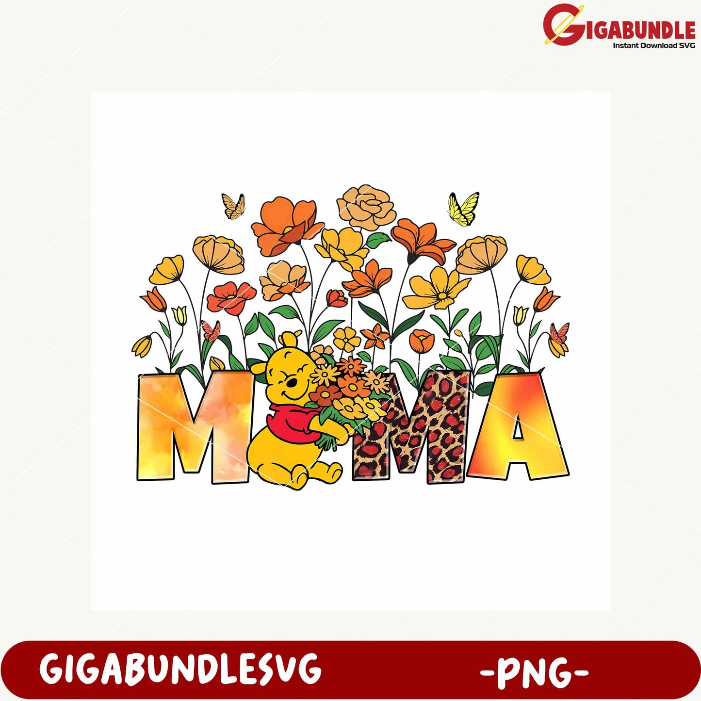 Colorful Disney Mom Design with Flowers and Winnie Pooh PNG