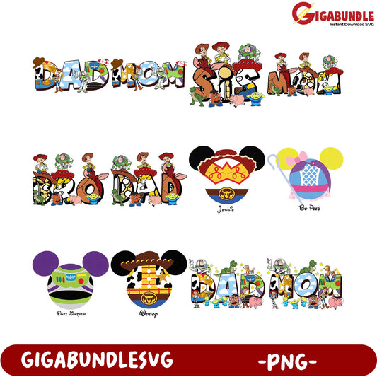 Colorful Disney PNG Bundle Mom & Dad Themed Designs