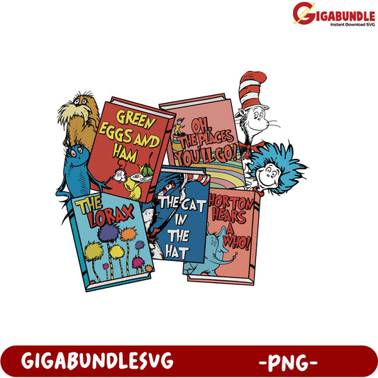 Colorful Dr. Seuss Book Covers PNG – Perfect for Kids’ Decor