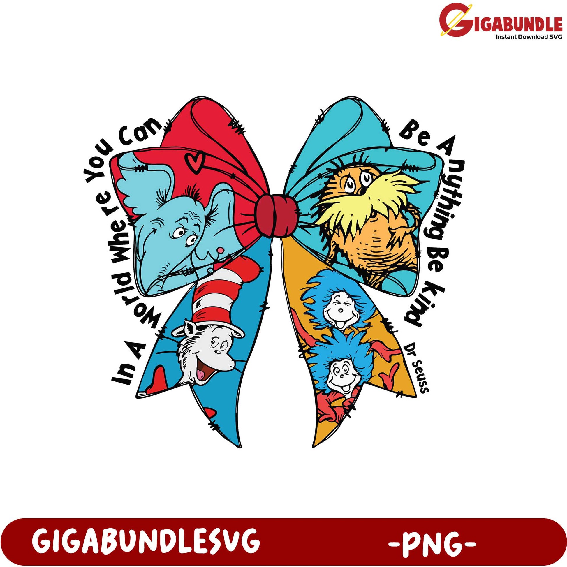 Colorful Dr. Seuss Bow Design - Be Anything Be Kind PNG Art