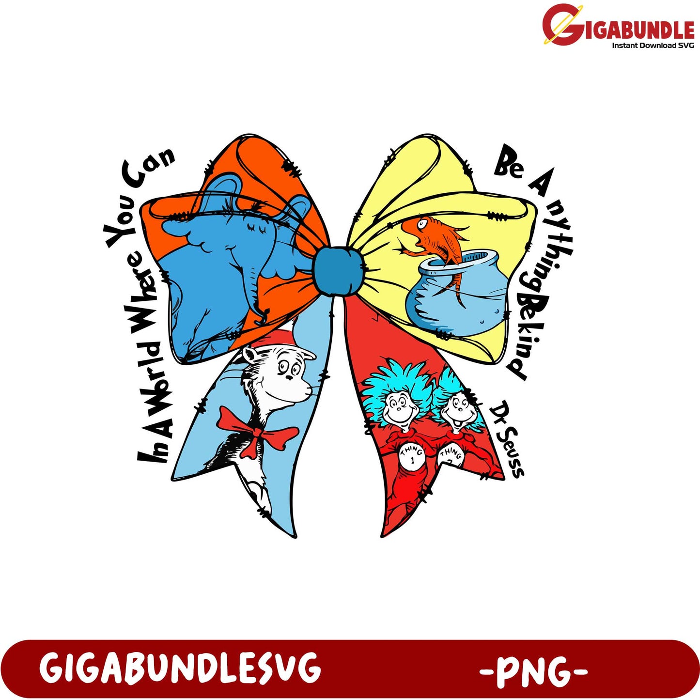Colorful Dr. Seuss Bow Design – Be Anything, Be Kind – PNG