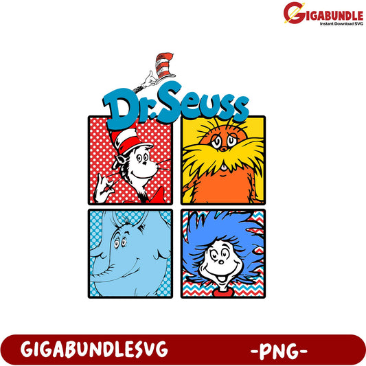 Colorful Dr. Seuss Character Collage PNG for Fun Designs