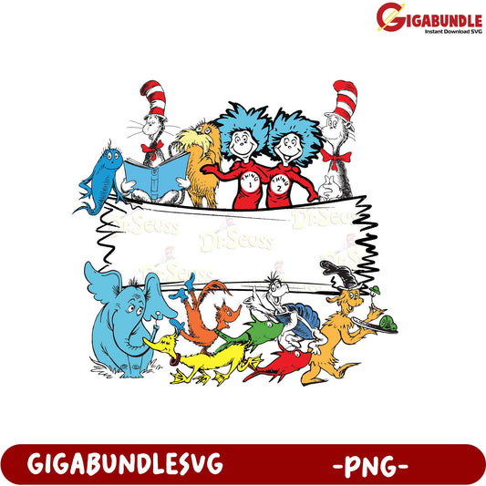 Colorful Dr. Seuss Characters Fun PNG Design for Kids' Crafts