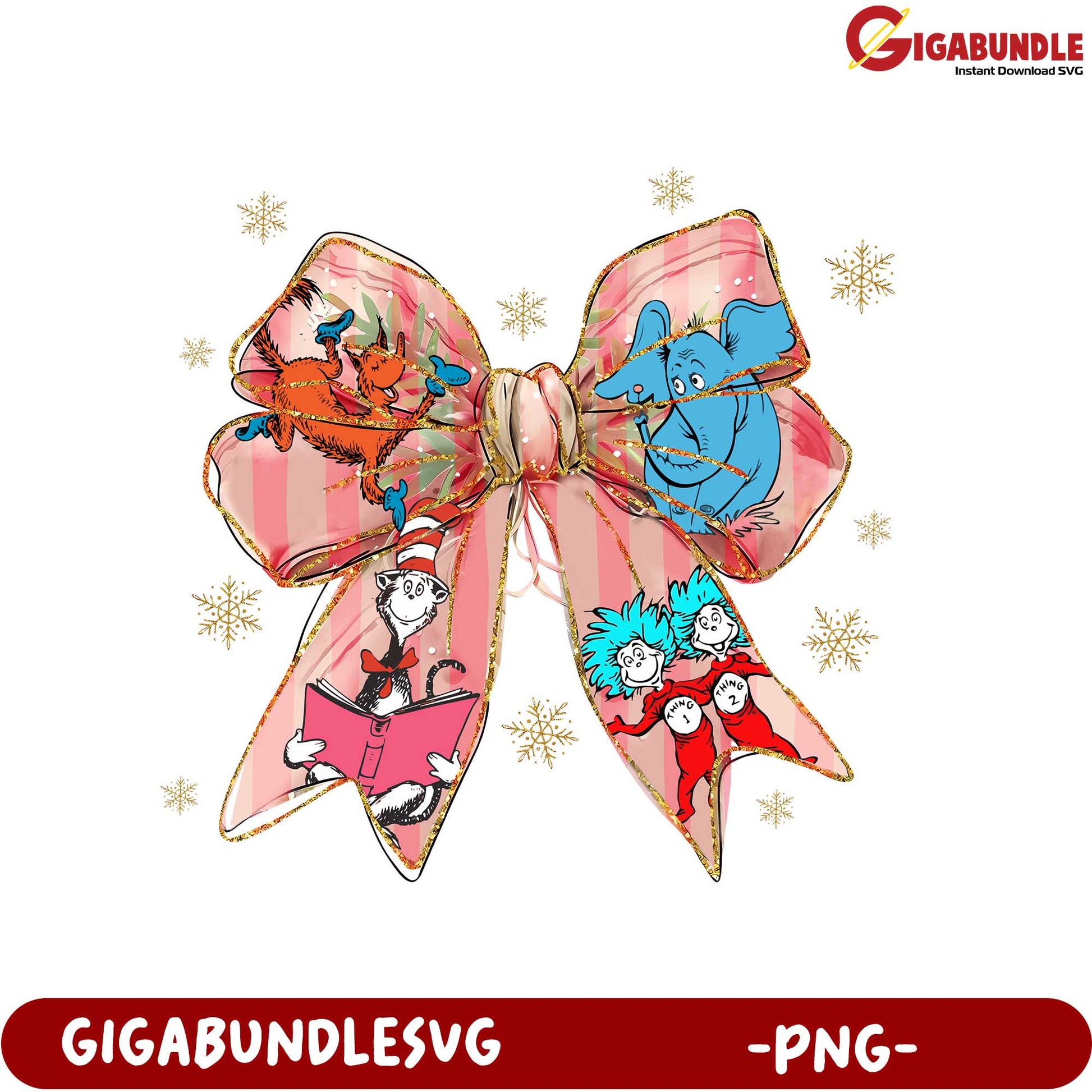 Colorful Dr. Seuss Inspired Holiday Bow PNG for Festive Crafts