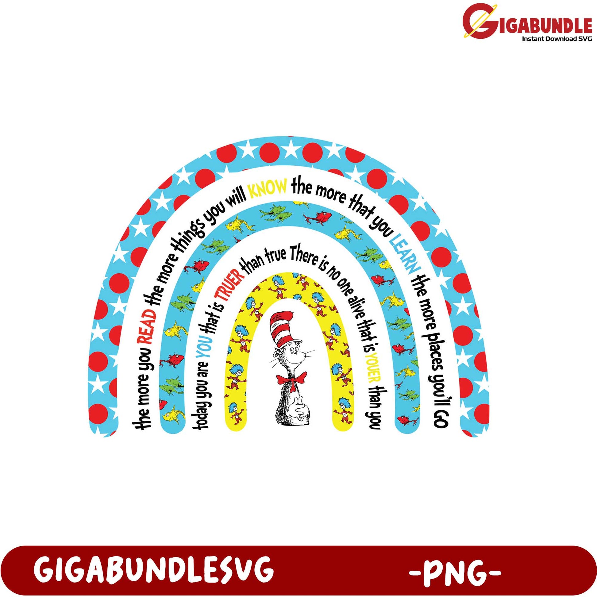 Colorful Dr. Seuss Quote Rainbow PNG for Kids' Decor Designs