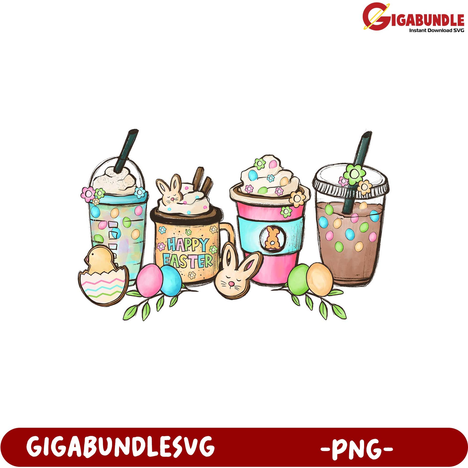 Colorful Easter-Themed Drinks and Treats PNG Design Bundle
