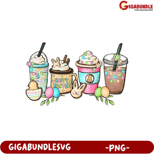 Colorful Easter-Themed Drinks and Treats PNG Design Bundle