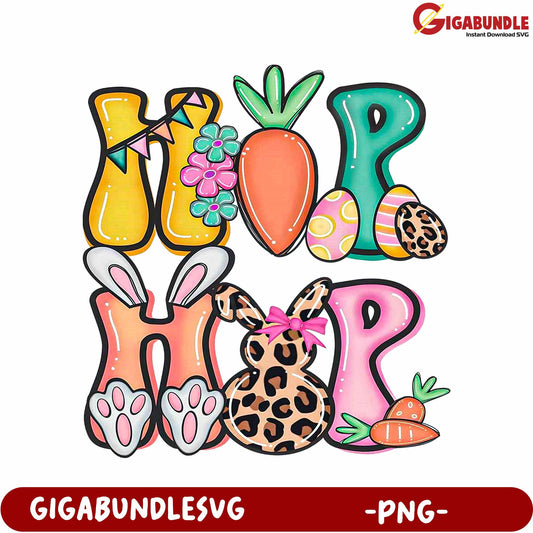 Colorful Easter Bunny Decor with Hop Letters - PNG Design