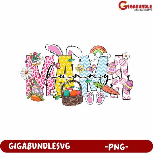 Colorful Easter Bunny Design for Mama in PNG Format