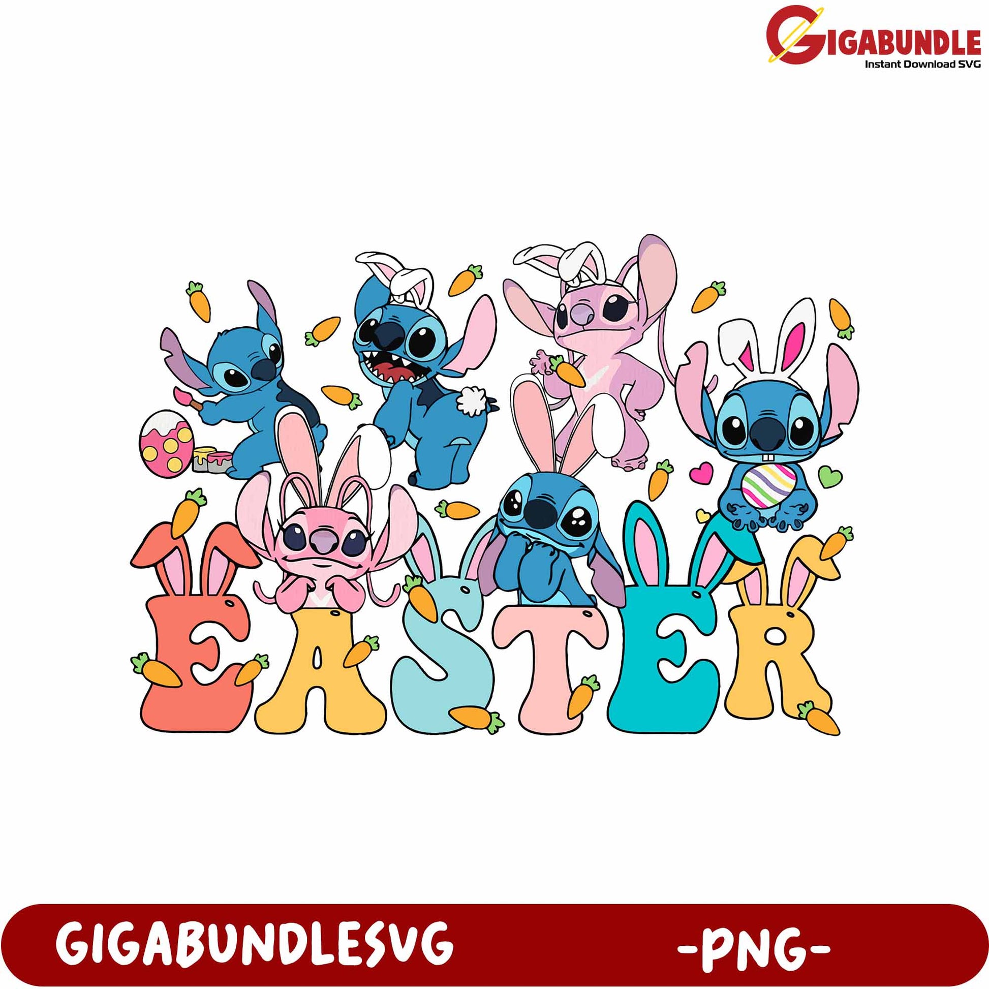 Colorful Easter Bunny Design with Cute Characters - PNG Format