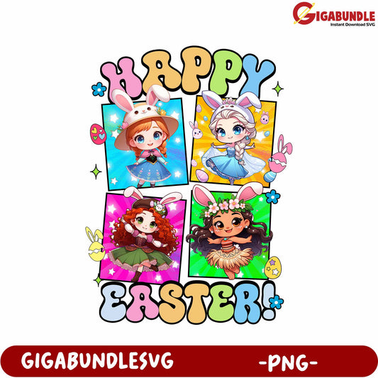 Colorful Easter Bunny Girls PNG Design for Celebration Fun