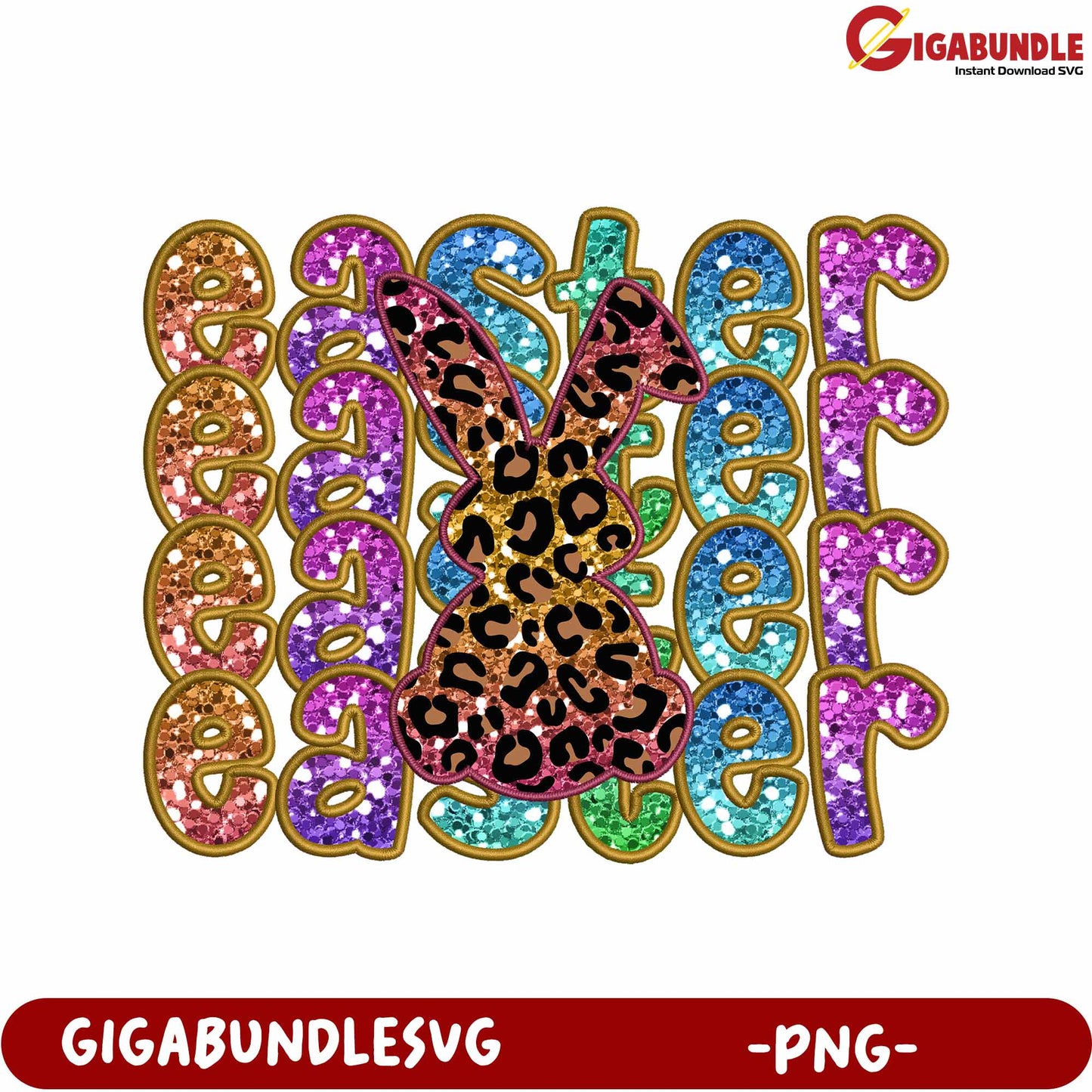 Colorful Easter Bunny Graphic with Glittery Text - PNG Design