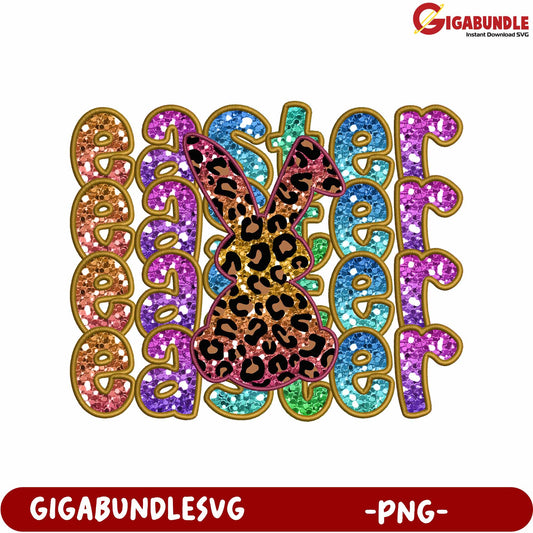 Colorful Easter Bunny Graphic with Glittery Text - PNG Design
