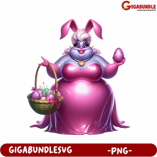 Colorful Easter Bunny Holding Basket of Decorated Eggs - PNG