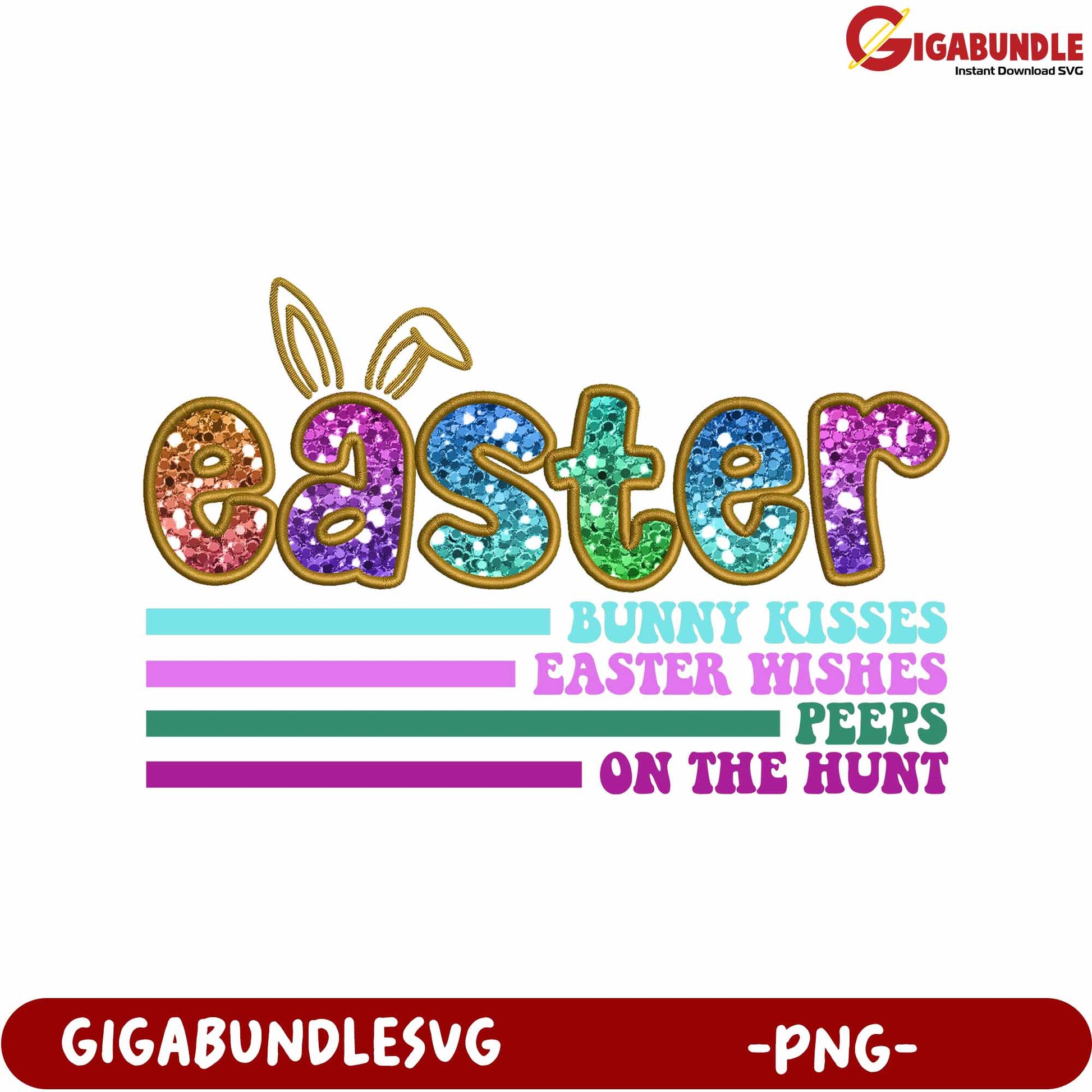 Colorful Easter Bunny Kisses Wishes PNG Design for Spring Fun