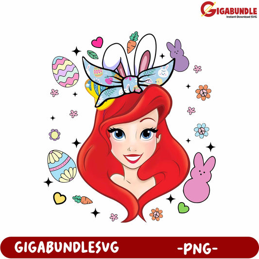 Colorful Easter Bunny Princess PNG with Floral Decorations