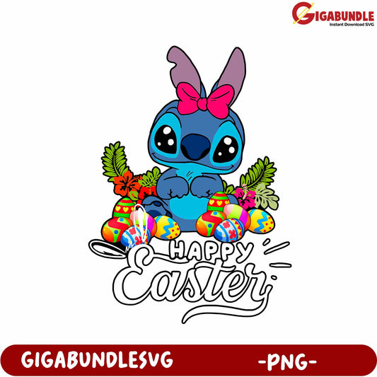 Colorful Easter Bunny with Eggs PNG Art for Creative Projects