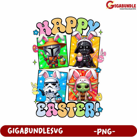 Colorful Easter Celebration with Adorable Star Wars Characters PNG