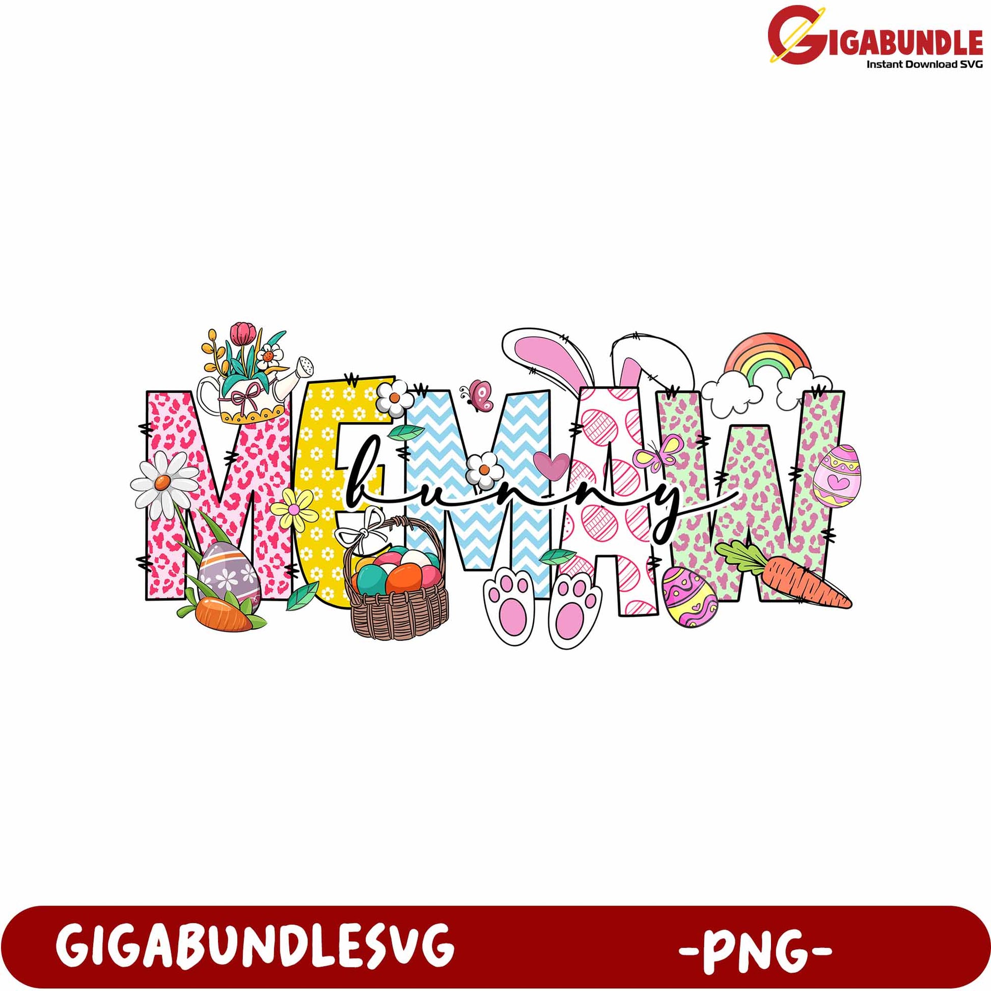 Colorful Easter Design for Mom Featuring Fun Bunny Elements - PNG