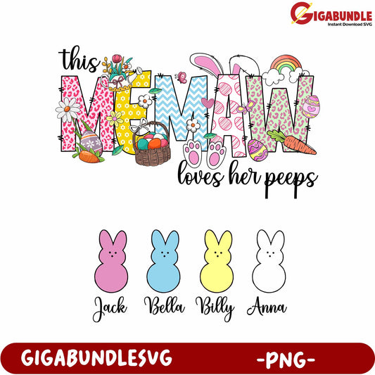 Colorful Easter Design for Mom with Bunnies and Flowers - PNG