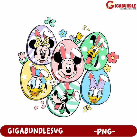 Colorful Easter Eggs Featuring Disney Characters - PNG Format