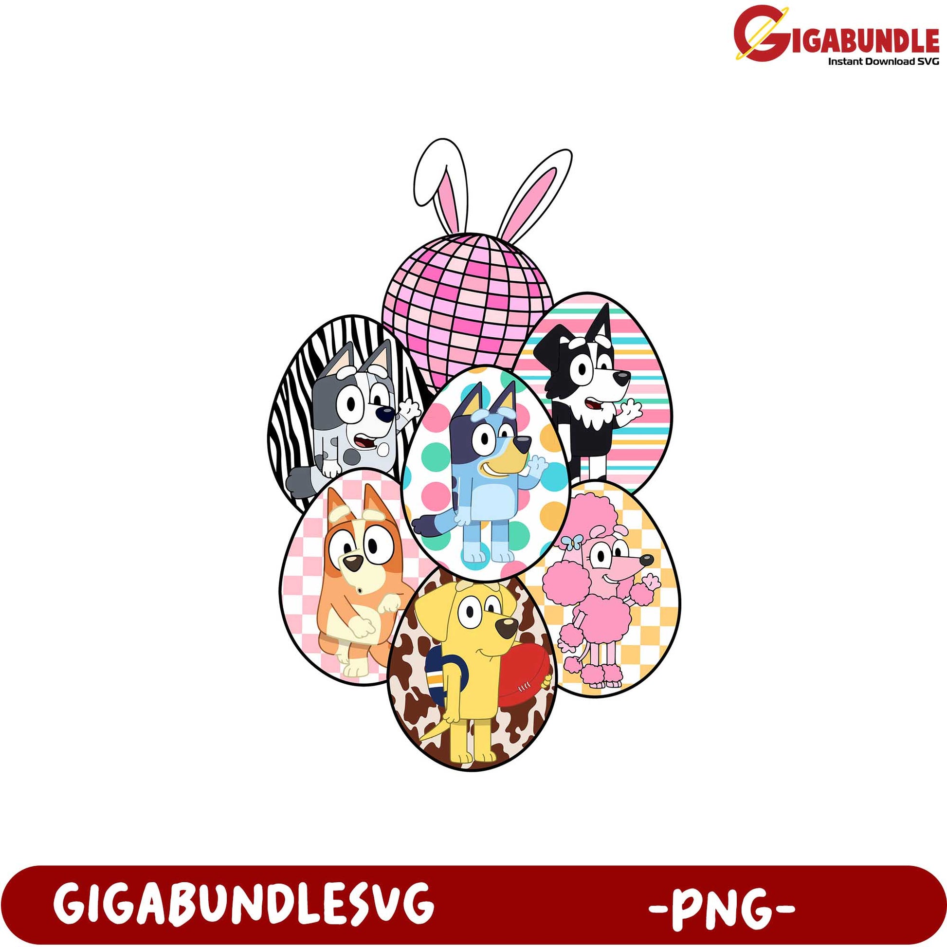 Colorful Easter Eggs with Adorable Cartoon Dogs - PNG Design