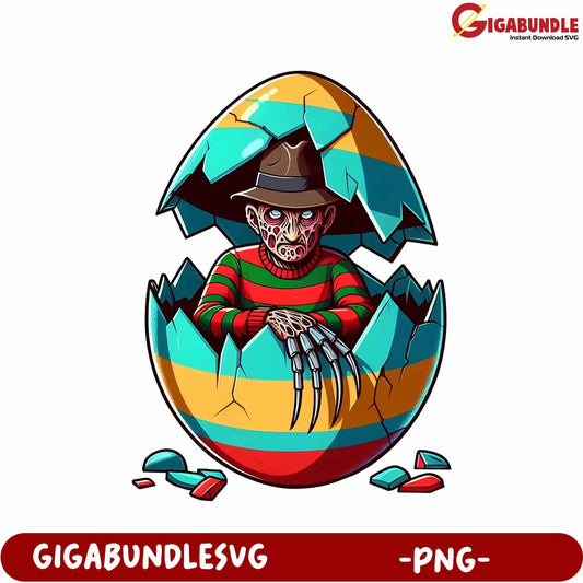 Colorful Easter Egg with Creepy Character PNG Downloadable Design