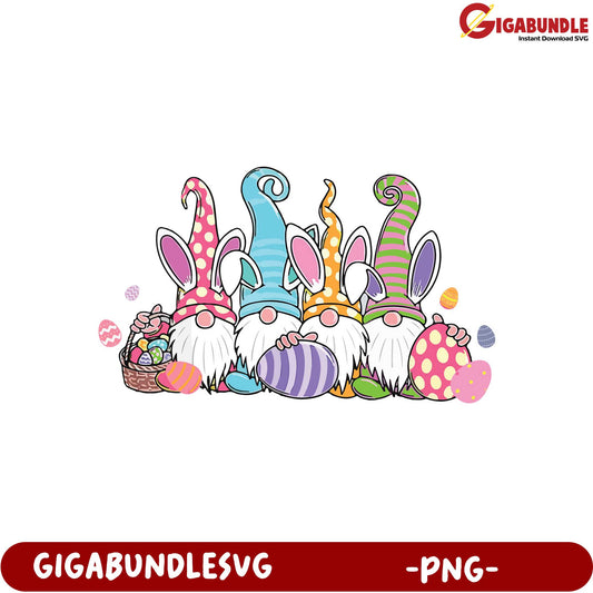 Colorful Easter Gnomes with Eggs - Fun PNG Design for Spring