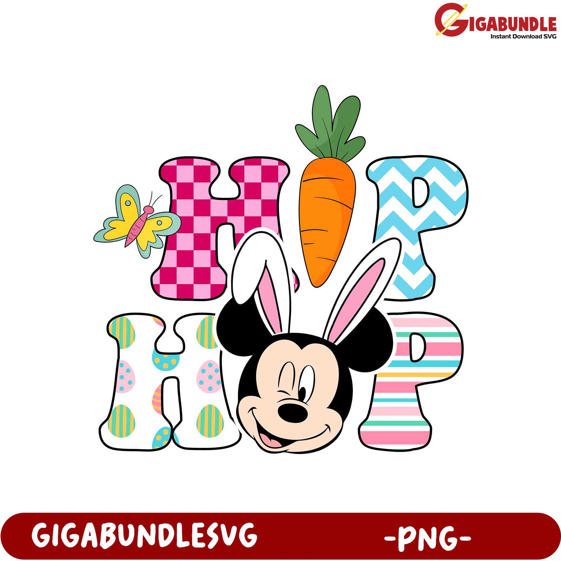 Colorful Easter Hip Hop Design with Bunny and Butterfly PNG