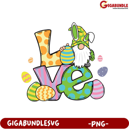 Colorful Easter Love Gnome PNG for Festive Decor and Crafts