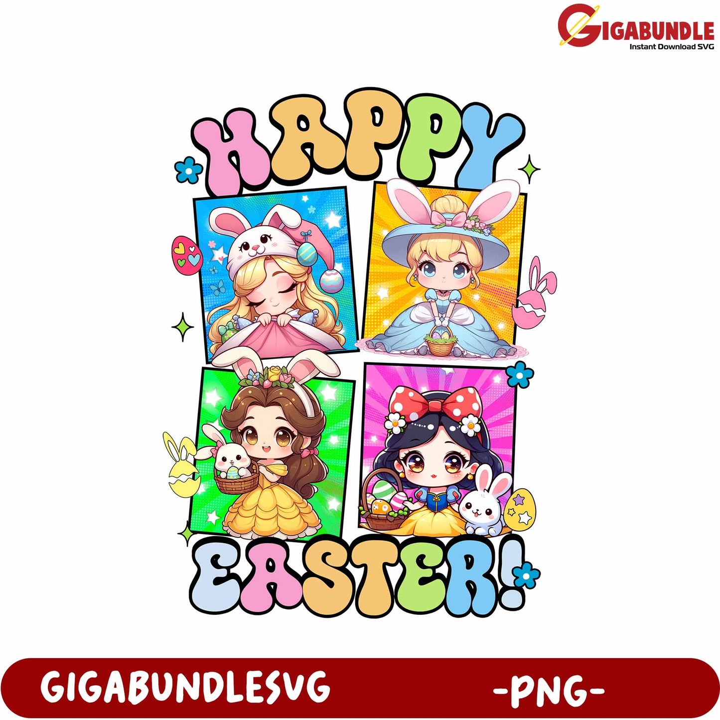 Colorful Easter PNG Design Featuring Cute Cartoon Characters