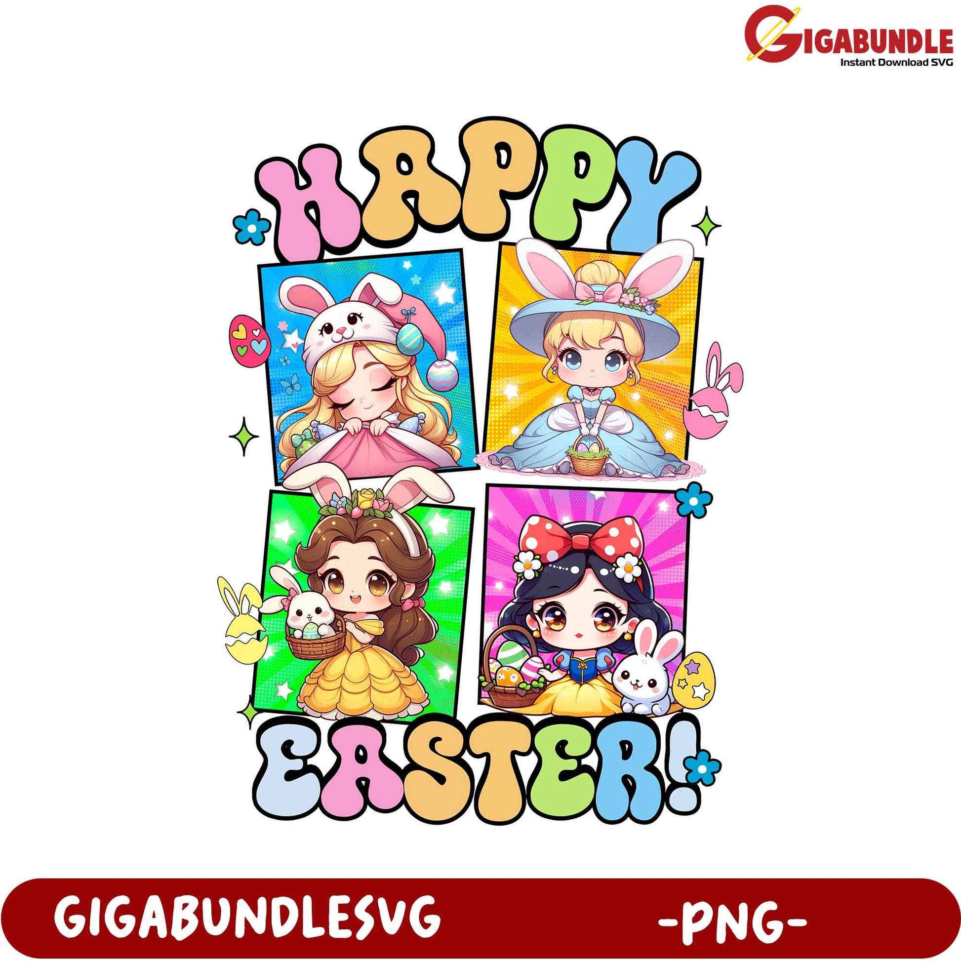 Colorful Easter PNG Design Featuring Cute Cartoon Characters