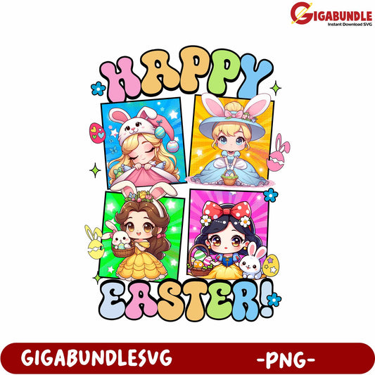 Colorful Easter PNG Design Featuring Cute Cartoon Characters