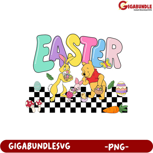 Colorful Easter PNG Design Featuring Cute Cartoon Characters
