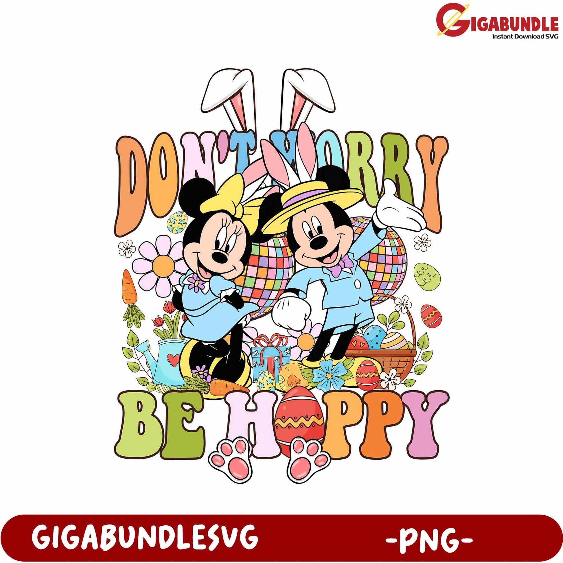 Colorful Easter PNG Featuring Cute Mickey and Minnie Graphics